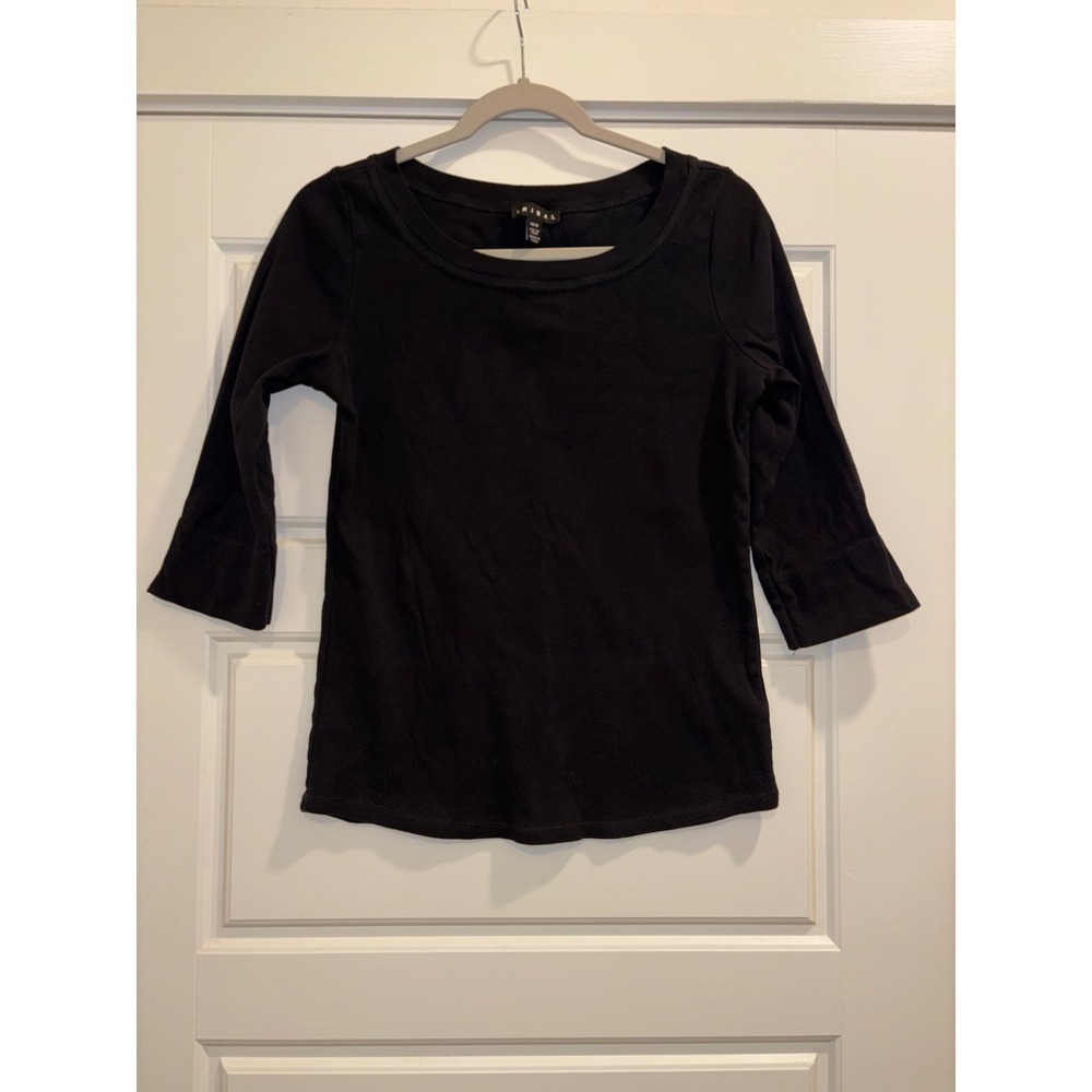 Tribal Womens Black 100% Cotton Ribbed 3/4 Sleeve Scoop Neck Top Size M